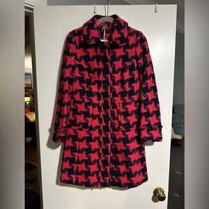 NWT Boden pink and blue houndstooth wool coat